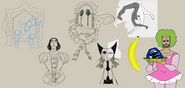 Concept drawings of characters for Temptation Stairway including Ulysses.